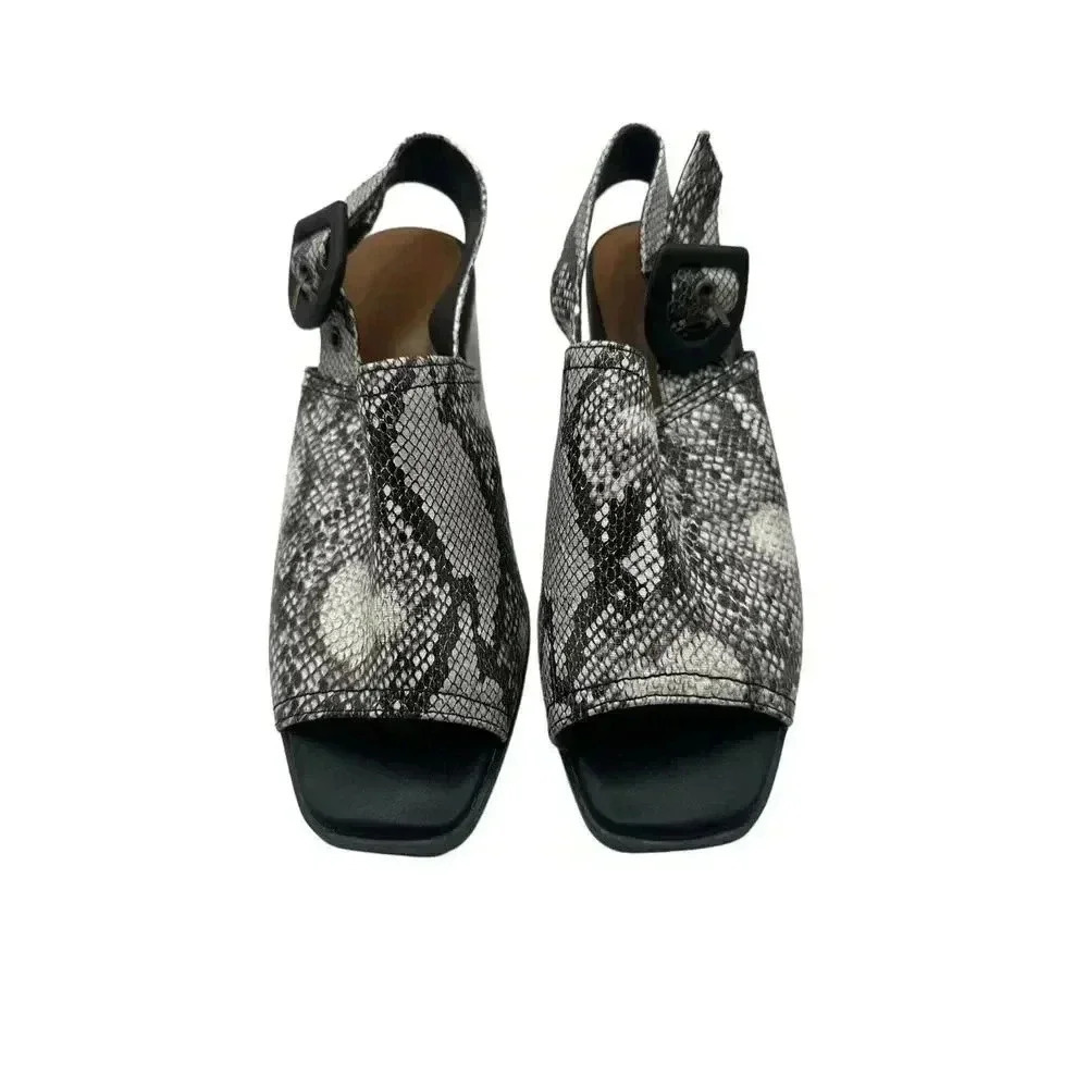 Vince Camuto Sovetta Leather Open Toe‎ Block Heels Snake Embossed Size M 6/6.5